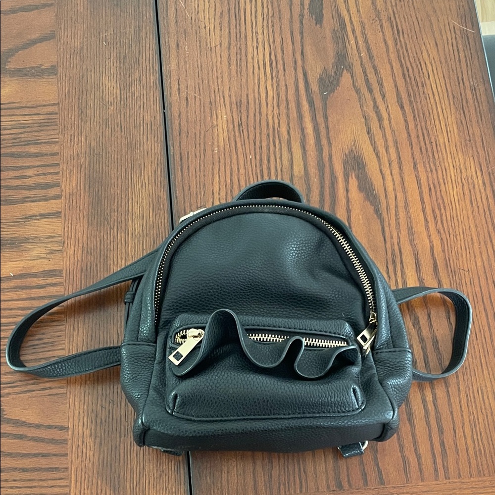 Black Faux Leather Mini Backpack